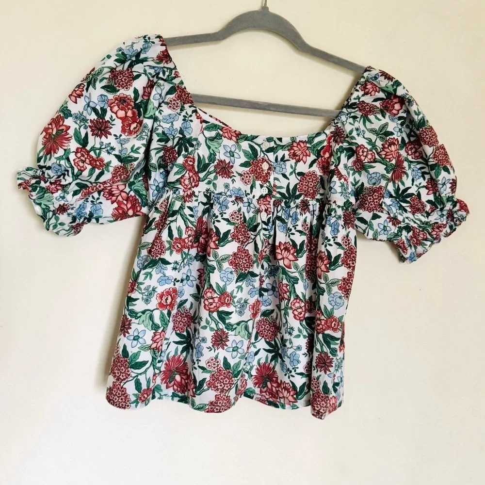 Janie and Jack floral puff sleeve top girls size 12